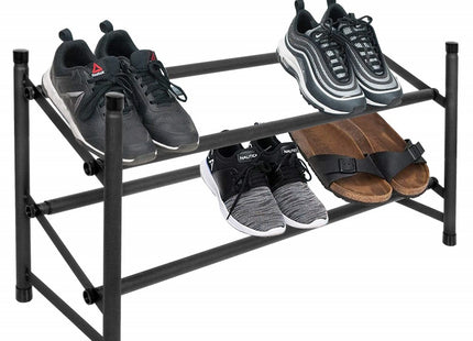 Springos Schoenenrek | 8 - 16 Paar Schoenen | 2 Laags | Kunststof/Metaal | Uitschuifbaar | Zwart