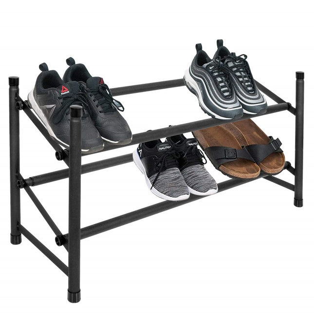 Springos Schoenenrek | 8 - 16 Paar Schoenen | 2 Laags | Kunststof/Metaal | Uitschuifbaar | Zwart