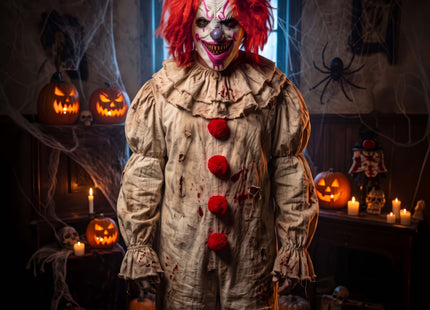 Springos Halloweenmasker Bloederige Clown met Rood Haar - Horror Cosplay