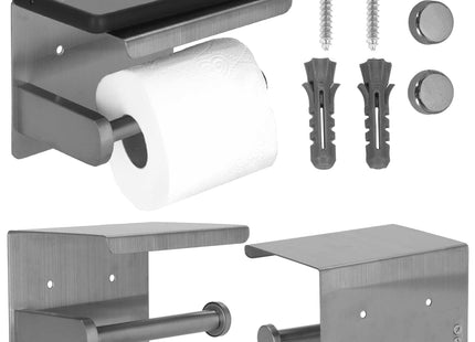 WC Rolhouder | Toiletrolhouder Met Plank | Chroom | Zwart/ Grijs