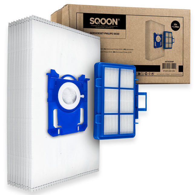 SQOON® Serviceset geschikt voor Philips PowerGo stofzuigers - Gelijk aan model: CP0538/01, Standard-BAG - Perfect voor optimale filtering en stofopvang - 11 Stuks