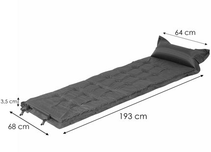 Slaapmat - Zelfopblazend - 193 cm - Inclusief Hoes & Hoofdkussen - Grijs