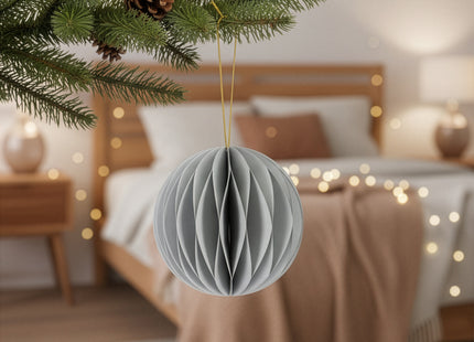 Kerstbal | Papier | 8 Cm | 3D | Grijs  | 6 Stuks