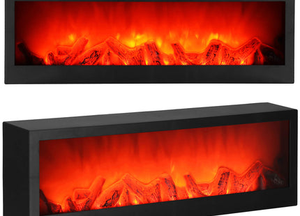 Open Haard - Kachel - Verwarming - Decoratieve Verlichting - Baterijen - USB LED - 60x10x19,5 cm - Zwart
