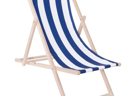 Strandstoel - Verstelbaar - Beukenhout - Hangemaakt - Blauw/Wit