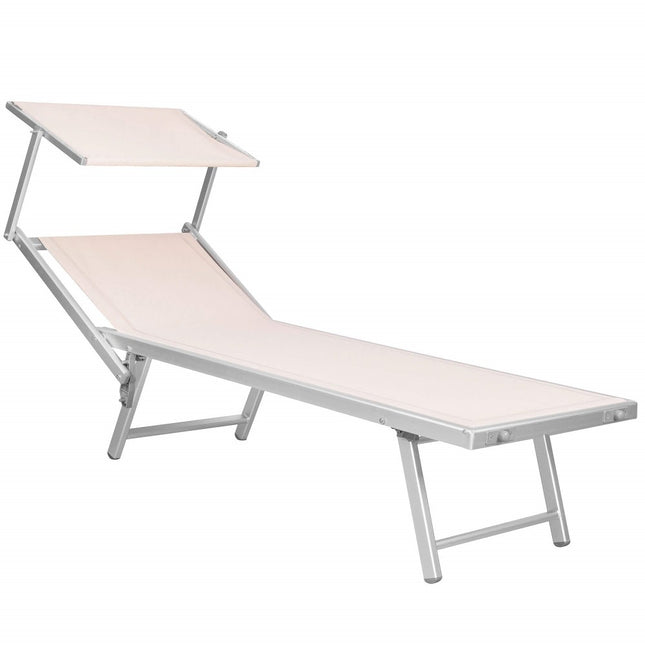 Ligbed | Ligstoel | Zonnebed | Inclusief Luifel | Beige