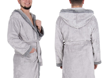 Badjas - Fleece - Grijs - Capuchon - Riem - Maat M/L