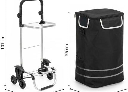 Boodschappentrolley - Boodschappenkrat - Met Twee Wielen - Grijs - Zwart - 42 L - 30 KG - 101 x 45 CM