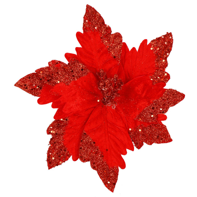 Kunstbloem | Kerst | Ster van Bethlehem |  Rood | Glitters