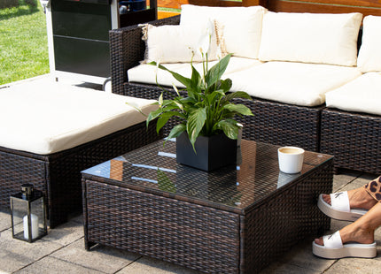 Tuinset - 4 Delig - Stoelen - Bank - Tafel - Rotan - Hoekbank - Bruin/Crème