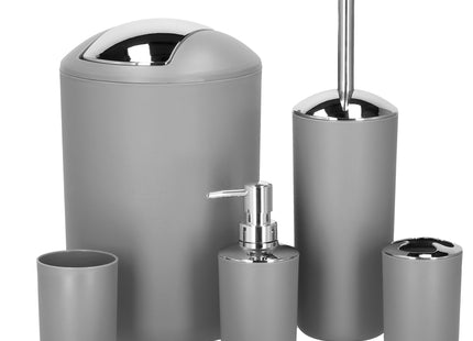 Badkameraccessoiresset - Prullenbak - Toiletborstel - Zeepdispencer - Tandenborstelbeker - Zeepbak - Mok - Grijs