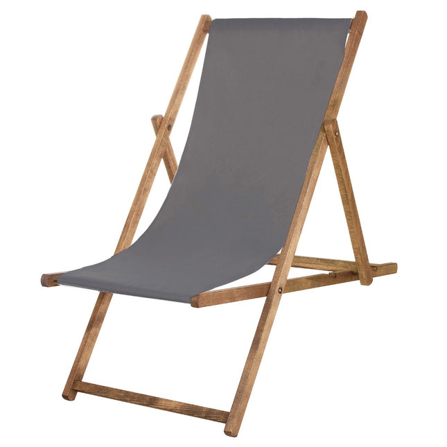 Houten Ligstoel | Strandstoel | Ligstoel | Verstelbaar | Beukenhout | Handgemaakt | Grijs