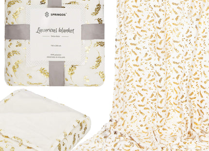 Plaid | Sprei | Deken | 200 x 150 cm | Pluche | Plant | Crème / Goud