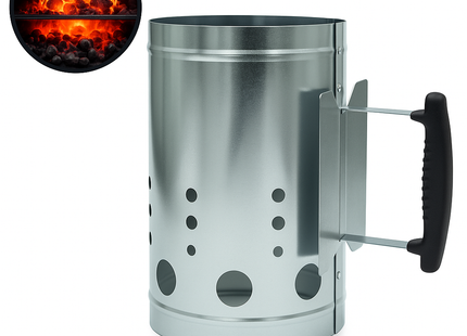 Houtskoolstarter - Brikettenstarter - BBQ snelstarter - Barbecue aanwakkeren - Briketten starter - BBQ starter - Barbeque - RVS - 17 x 27,5 cm - Zilver