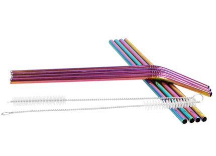 Metalen Rietjes | Herbruikbaar | RVS | Inclusief Etui & Reinigingsborstels | 8 Stuks | Regenboog