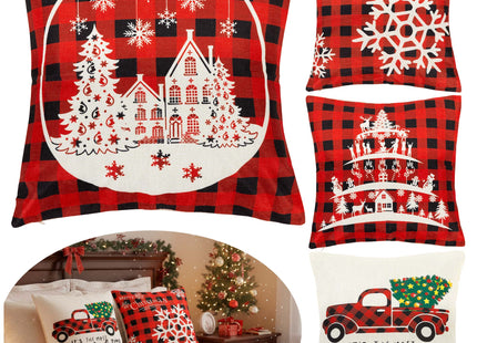 Sierkussenhoes | Kussenhoes | Kussensloop | Woonaccessoires | 40 x 40 cm | 4 Stuks | Kerstpatronen