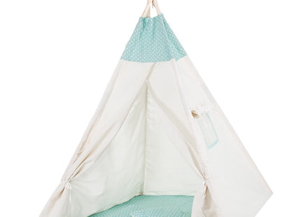 Tipi Tent | Wigwam Speeltent | 120x100x180 cm | Met Mat en Kussens | Naturel Mint | Stippen