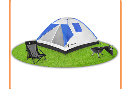 Koepeltent | Toeristentent | Kampeertent | Tent | Waterdicht | 4 Persoons | Grijs / Zwart / Blauw | 240 x 210 x 150 cm