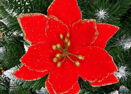 Kunstbloem - Ster van Bethlehem - Rood - Glitters - Clip