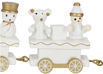 Kerstdecoratie - Trein - Hout - Wit - Goud