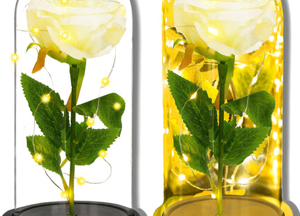 Eeuwige Roos - Geschenkbloem - LED - Decoratie - In Glas - Valentijnsdag - Wit - 21 cm
