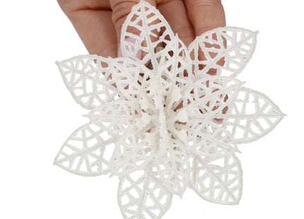 Kunstbloem - Met Clip - Kunststof - Wit - Glitters