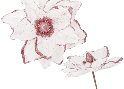 Kunstbloem - Kunststof - Magnolia - Wit - Roze - Glitters