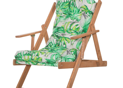 Houten Ligstoel - Ligbed - Met Kussen - Verstelbaar - Weersbestendig - Bladeren - Grenenhout - 90 x 71 x 103 Cm