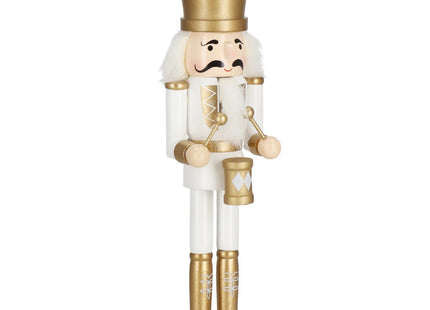 Notenkraker Kerst | Houten Soldaat | Kerstversiering | Goud/Wit | 30,5 cm