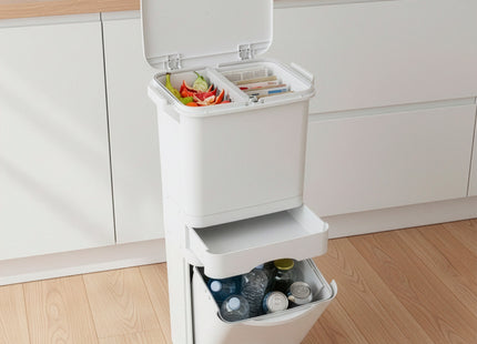 Prullenbak - Afvalbak - Vuilnisbak - Vuilbak - Op Wielen - Afvalscheidingsbakken -  3 Delig - 42 Liter - 83,5 x 42 x 28,5 Cm - Wit