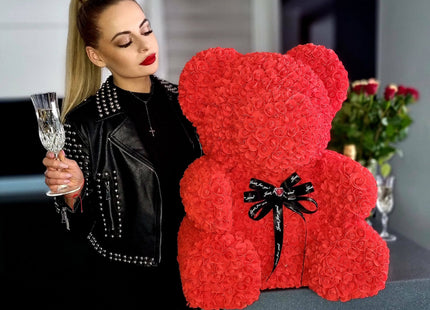 Rozen Beer | Rozenbeer | Rose Bear | Rozen Teddybeer | Liefde | Inclusief Giftbox | 68 x 50 x 48 cm | Rood / Zwart