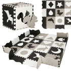 Speelmat | Speelmat Foam | Puzzelmat | Figuren | 16 Puzzelstukken | 150 x 150 cm | Zwart/Wit/Grijs