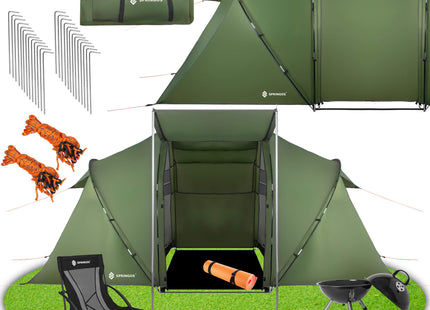 Tunneltent |Kampeertent | Tent | Waterdicht | 4 Persoons | 2 Slaapkamers | Groen | 460 x 200 x 245 cm