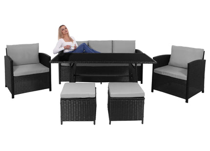 Tuinset - 6 Delig - Stoelen - Bank - Tafel - Rotan -  Zwart/Grijs