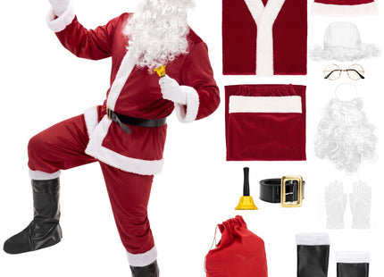 Kerstman Kostuum | Kerstman Pak | Verkleedkleding | 11-Delig | Rood/Wit/Zwart | XXL