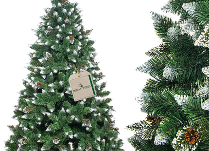 Kunstkerstboom | Premium Royal | Sneeuw | Dennenappels | 180 cm | Zonder Verlichting | Houten Standaard