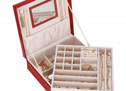 Sieradendoos | Juwelendoos | 2 Lagen | 26 x 26 x 8.5 cm | Rood