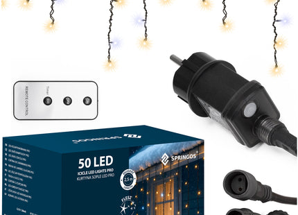 Lichtgordijn | IJspegel Verlichting | 50 LEDs | Warm wit + Koud wit flits | 2,5 M