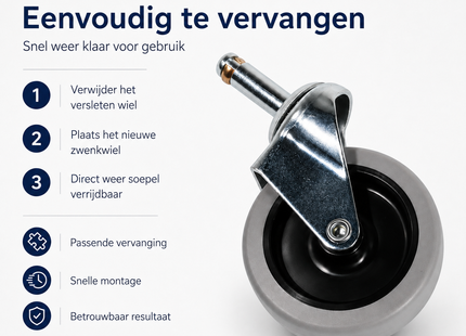 SQOON® Zwenkwiel 75 mm geschikt voor Numatic CT570, WVD570 & NTD750 – Vervanger voor 204060