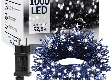 Kerstboomverlichting | met 1000 LED Lampjes | 50 M | Koel Wit | Inclusief Flitsfunctie