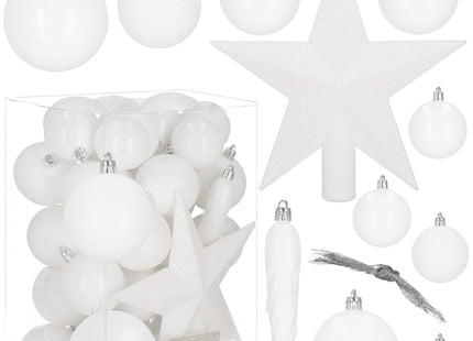 Kerstballen & Piek | 33 Stuks | 5/6/8 cm | Wit