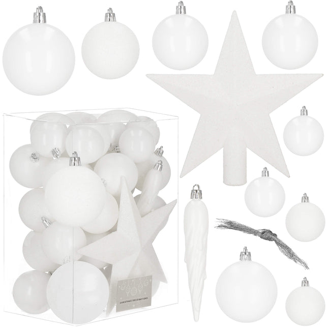 Kerstballen & Piek | 33 Stuks | 5/6/8 cm | Wit