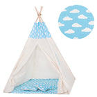 Tipi Tent | Wigwam Speeltent | 120x100x180 cm | Met Mat en Kussens | Naturel Blauw | Wolken