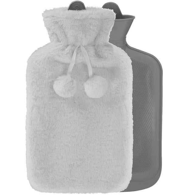 Warmwaterkruik- Pluche -Hoes - 2L - Inhoud - Pijnverlichting- Ontspanning -Grijs