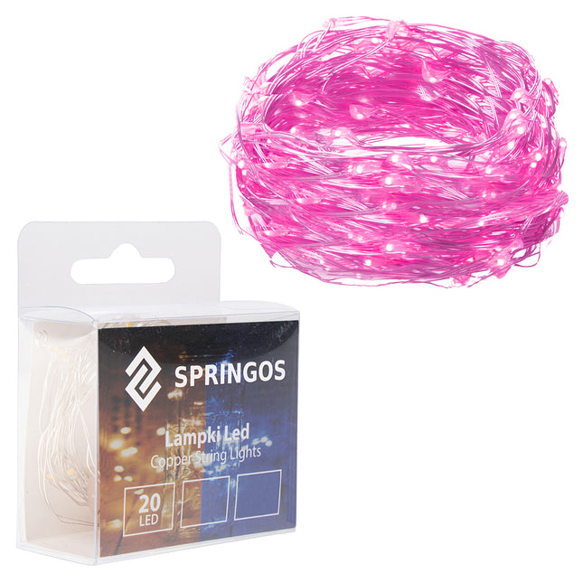 Kerstboomverlichting - 20 LED - Microdraden - 1.9 M - Roze