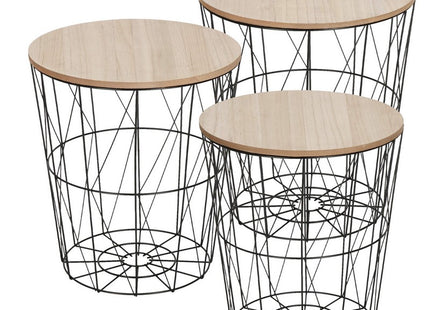 Salontafel | Salontafel Set | Rond | 3-Delig | Zwart/Hout