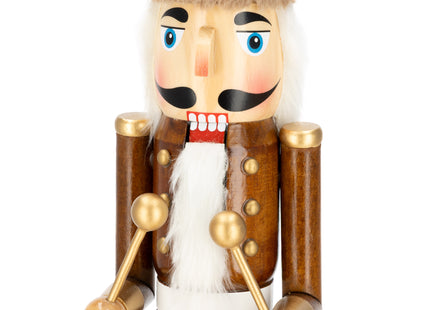 Notenkraker 38 cm – Houten Kerstsoldaat met Trommel – Bruin en Goud – Traditionele Kerstdecoratie met Beweegbare Mond