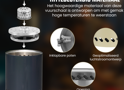 EdenOutdoor® Tafelhaard - Rookloze Tafelhaard - Rookloze Vuurkorf - Pellet & Hout - 19,5 x Ø14,5 CM - Antraciet