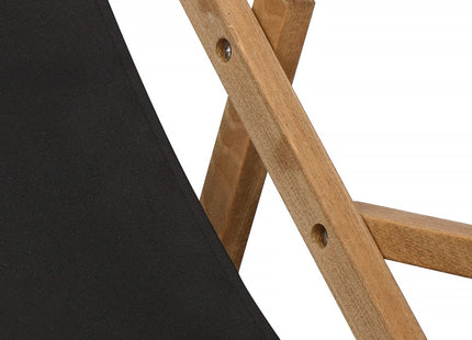 Ligbed | Strandstoel | Ligstoel | Verstelbaar | Armleuningen | Beukenhout | Geïmpregneerd | Handgemaakt | Zwart