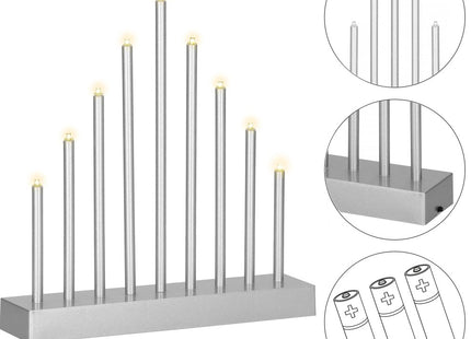 LED Kaarsenbrug | Batterijen | IJspegels | Zilver | Warm Wit